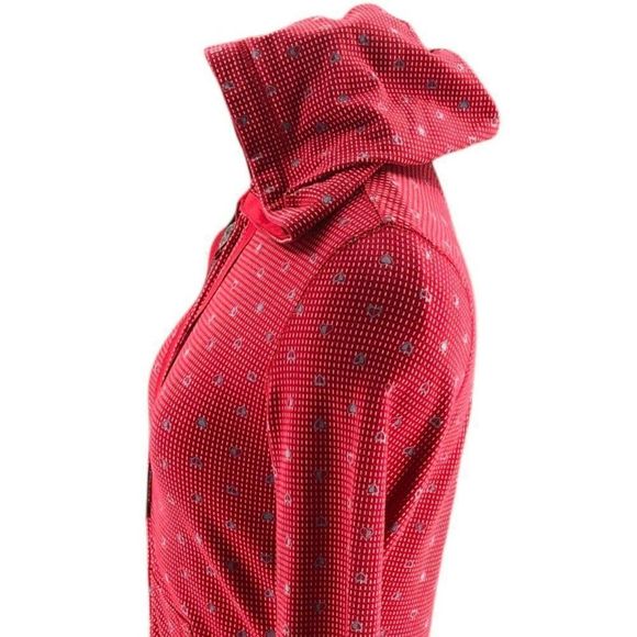 e Womens Sweater Small Red Full Zip Hoodie Hearts Print Drawstring Neck Pockets - Picture 6 of 12